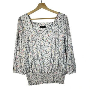Angels White Pastel Floral Square Neck Long Sleeve Top XL